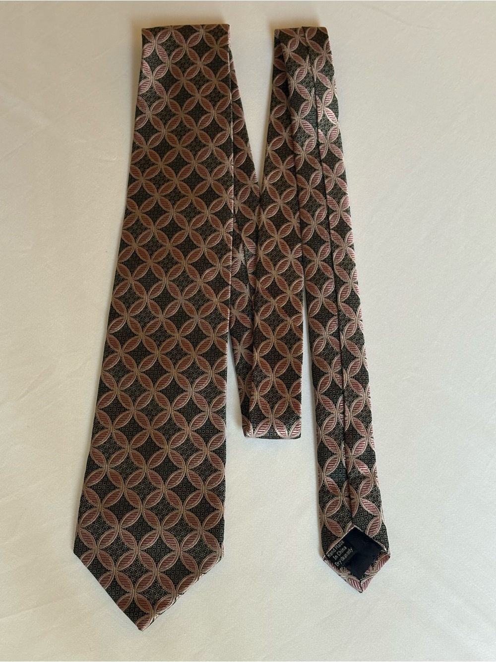 Pronto Uomo Couture Men's 100% Silk Geometric Medallion Brown Pink Tie